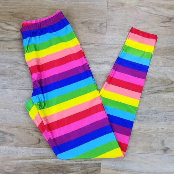 ☔️🔸️NWOT Rainbow Stripe Fitted Full Length Leggings Medium - Picture 3 of 10
